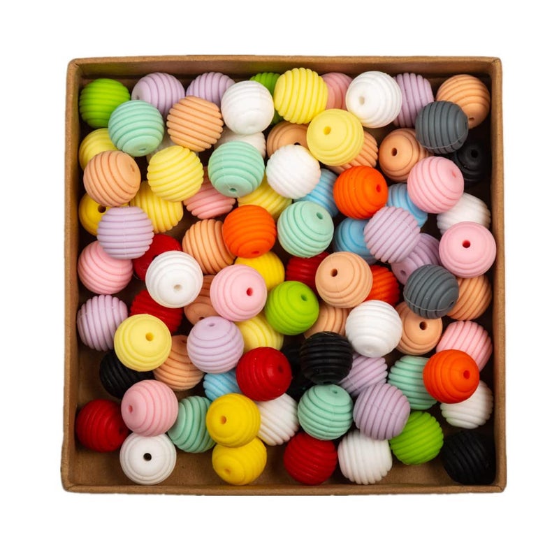 Decoendiy 50 Pieces Silicone Honeycomb Beads 15mm Colorful Thread Stripe Beehive Beads  Silicone Spacer Beads  for DIY Necklace Bracelet Jewelry Making Supplies - Image 1